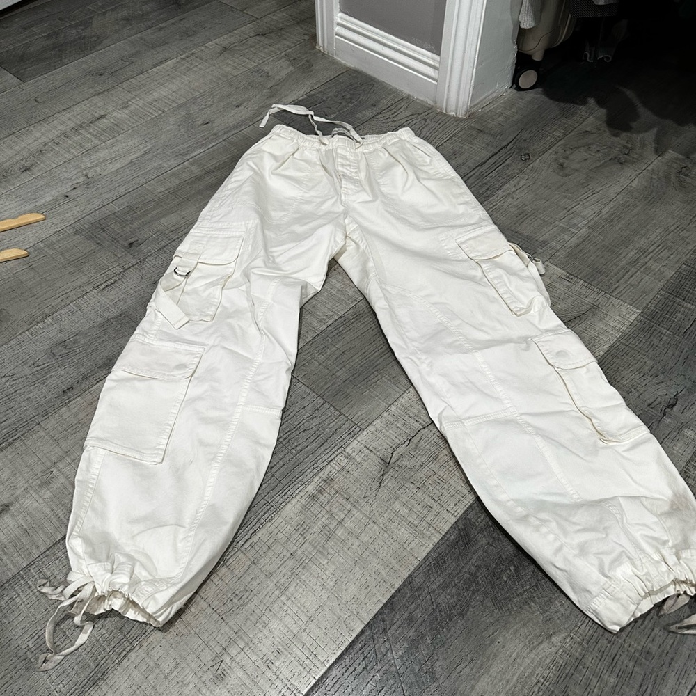 Abercrombie & Fitch White Cargo Track Joggers